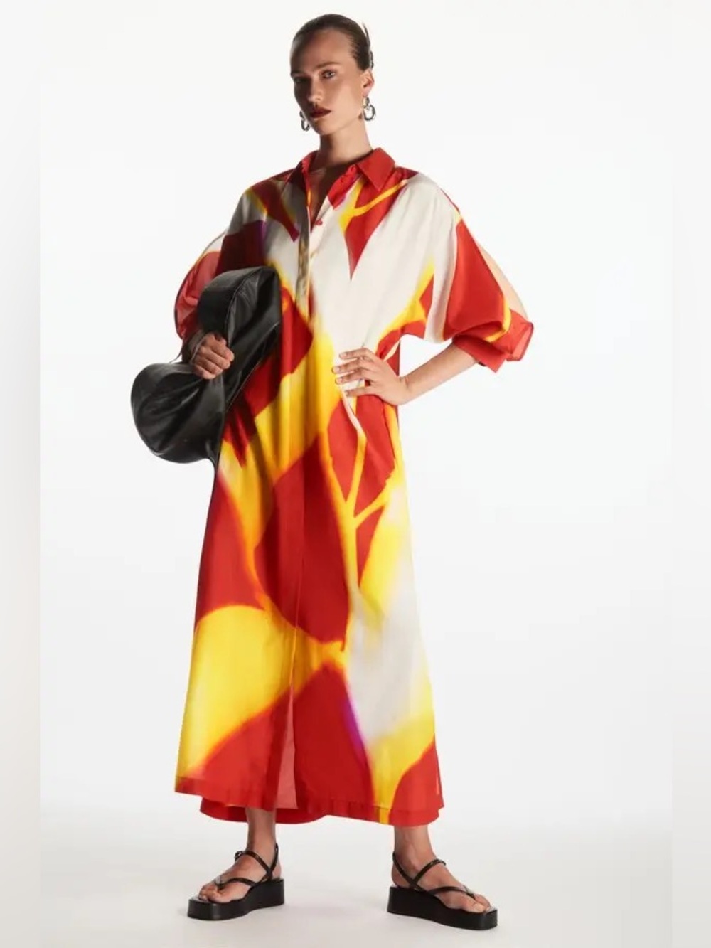NWOT COS Lea Colombo Long-Sleeved Silk-Blend Printed Maxi Dress